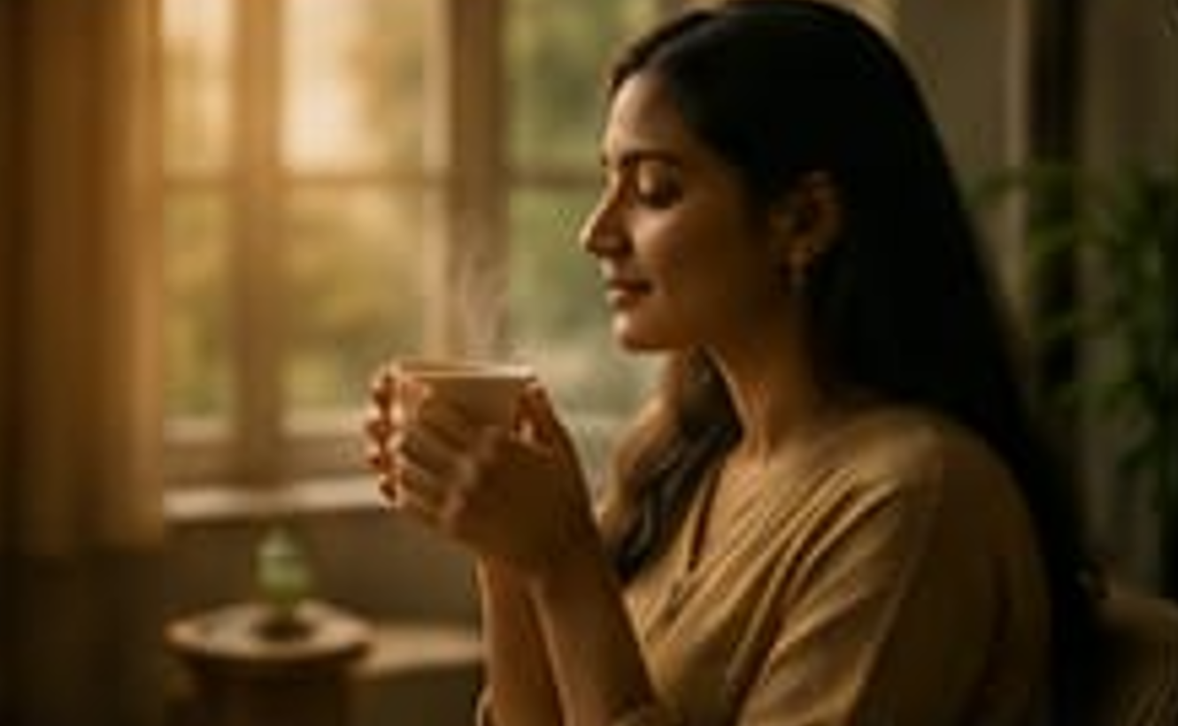 Woman Relaxing with Tea Cup