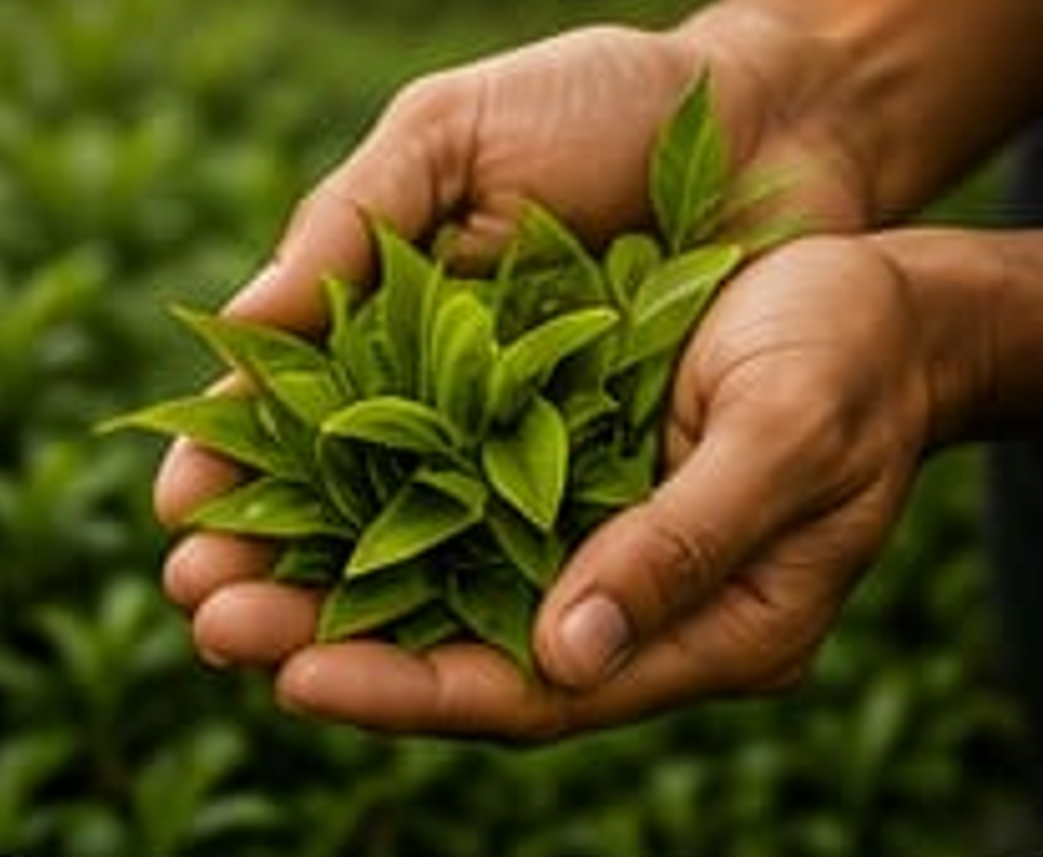 Fresh Tea Leaves in Hand